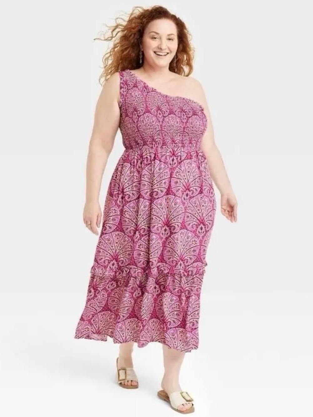 Knox Rose One-Shoulder Pink Printed Maxi Dress size 1XL
